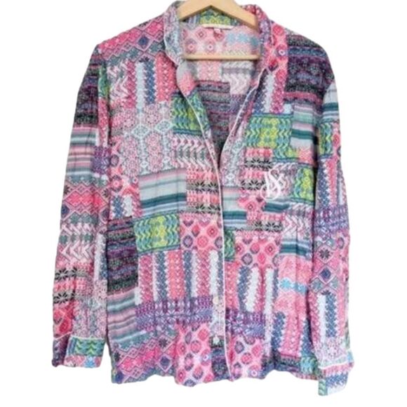 Victoria's Secret Print Patchwork Pajama Shirt Size Large - Picture 2 of 5